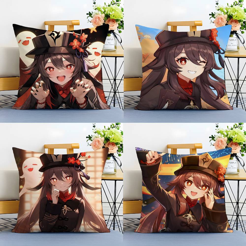 G-Genshin Impact-MT Cute Hu Tao Pillow Case Printing Pillowcase Living Room Sofa Cushion Cover Bedroom Room Decor