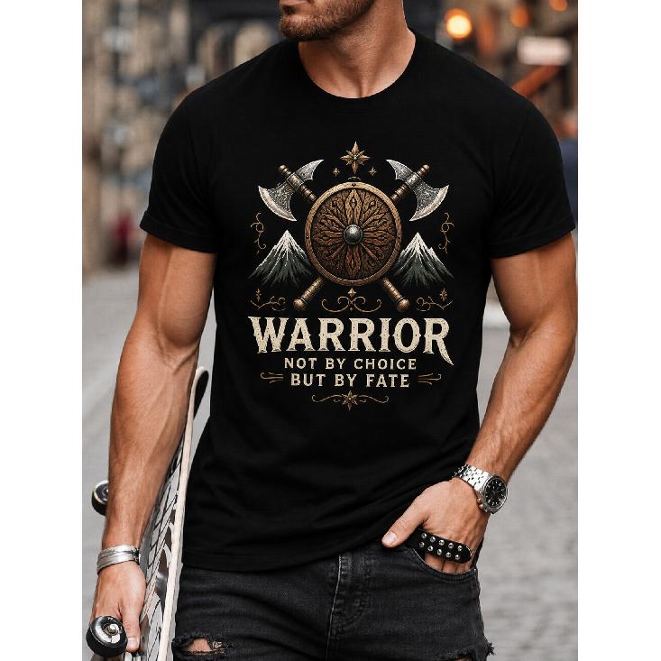 Men s Viking Warrior Graphic T-Shirt With Crossed Axes And Shield Design, Short Sleeve Crew Neck Tee For Casual Daily Wear S