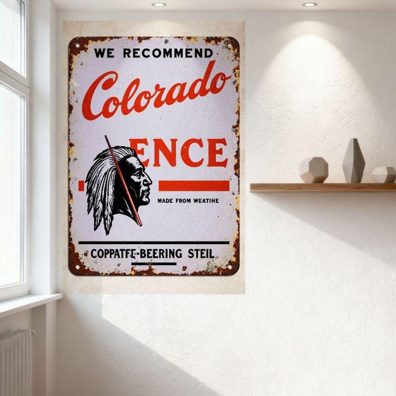 Vintage kovový znak Colorado Native American Profile WE RECOMMEND Rustikální zvětralá plechová cedule pro Bar Domácí dekorace na zeď, 8x12 palců Me