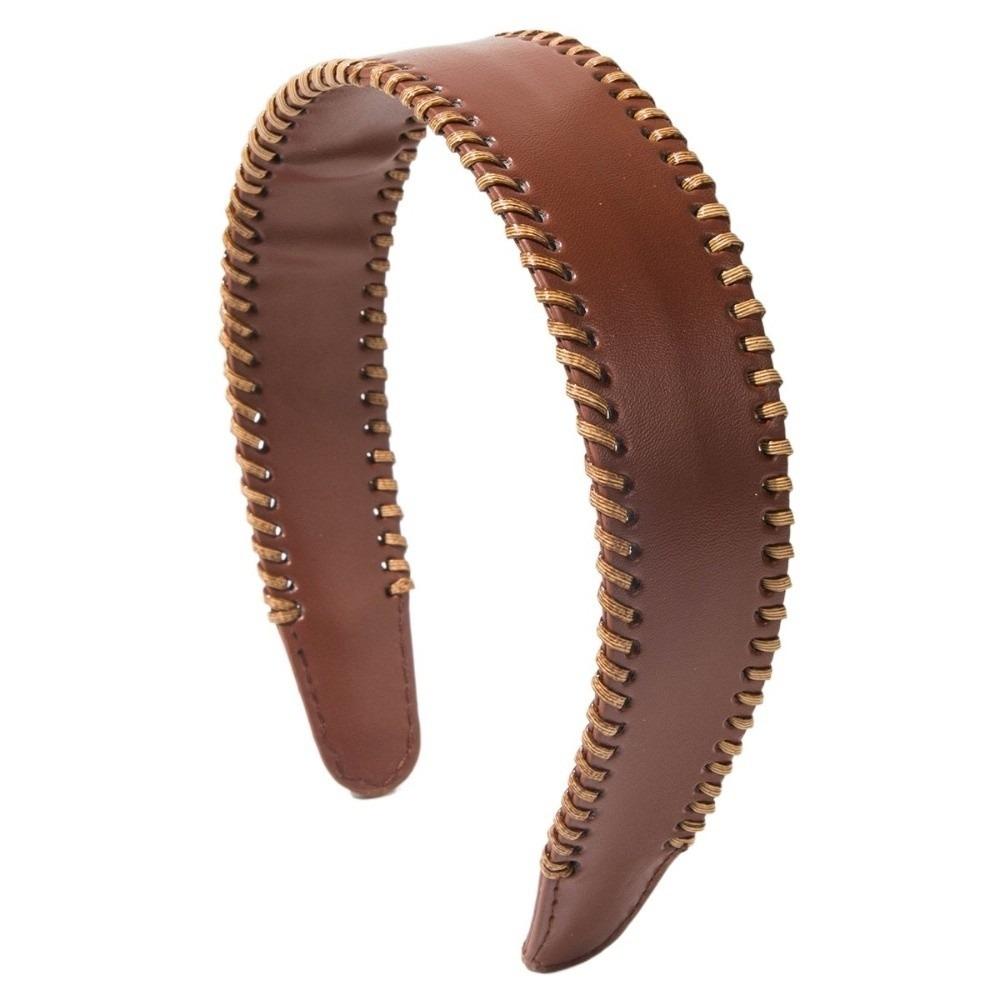 

Solid Color Women Hair Hoop Korean Style Wide Edge Hairband Temperament Leather Headband Lady кавовий