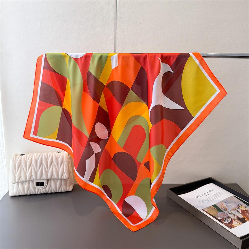 Fashion Geometry Print Square Silk Scarf Women Neck Tie Soft Hijab Headscarf Foulard Bandana Female Decorate Head Scarf  New