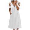 Women's Casual Fashion Solid Color Hollow Short Sleeve Zipper V-Neck Dress