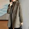 Herbst Winter Frauen Mittellange Wolljacke Umlegekragen Zweireihiger Strickjacke Mantel Mode Einfarbig Warmer Mantel Elegante Damen Outwear