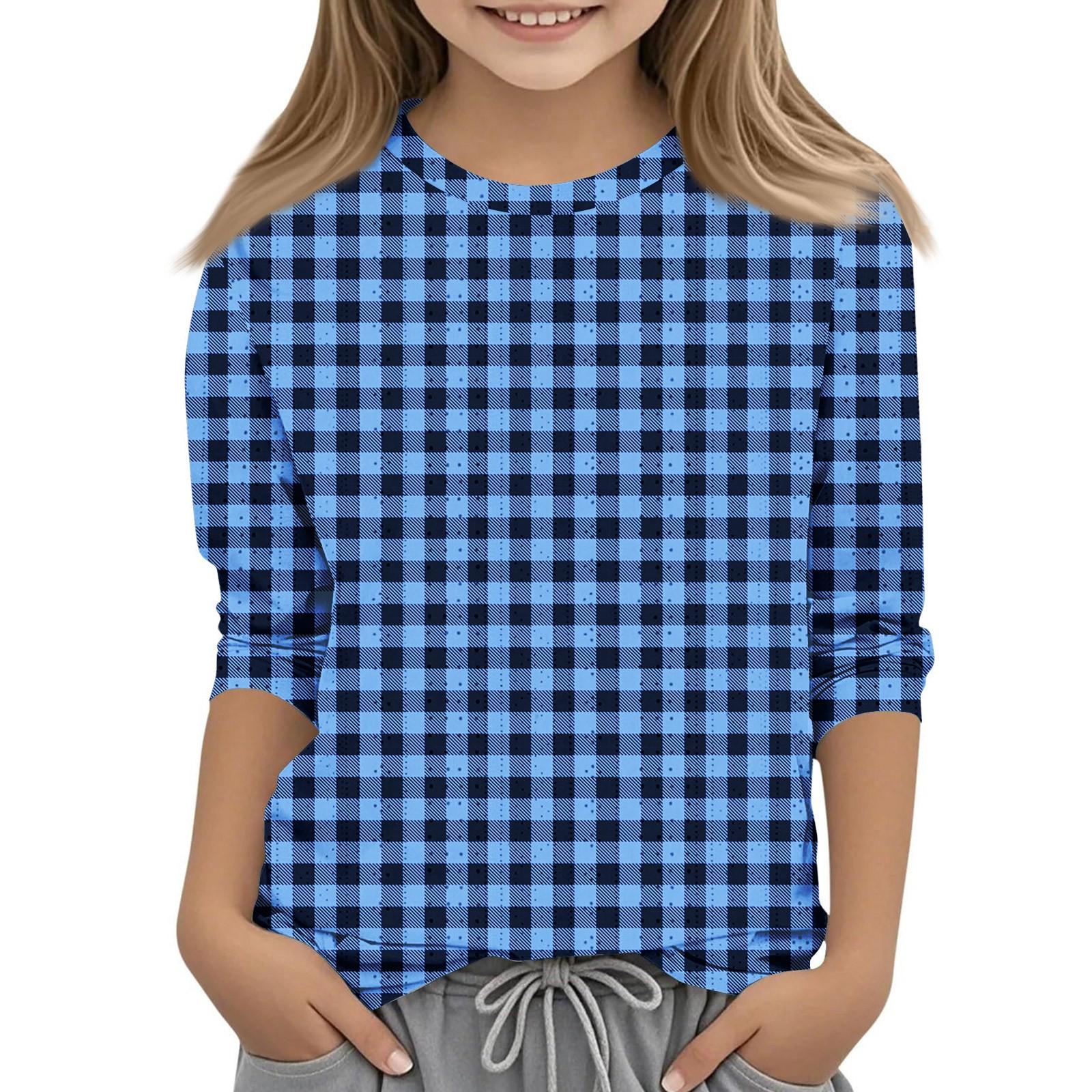 

Топы с принтом для девочек 5-16 лет с круглым вырезом и рукавами 3/4 Футболки Модные топы Наряды Футболки 110 синий