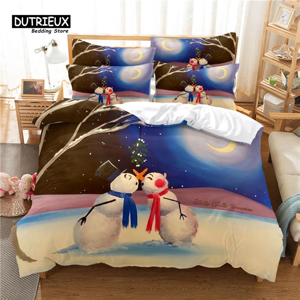 Snow Scene Hut Bedding Set, 3Pcs Duvet Cover Set, Soft Comfortable Breathable Duvet Cover, For Bedroom Guest Room Decor