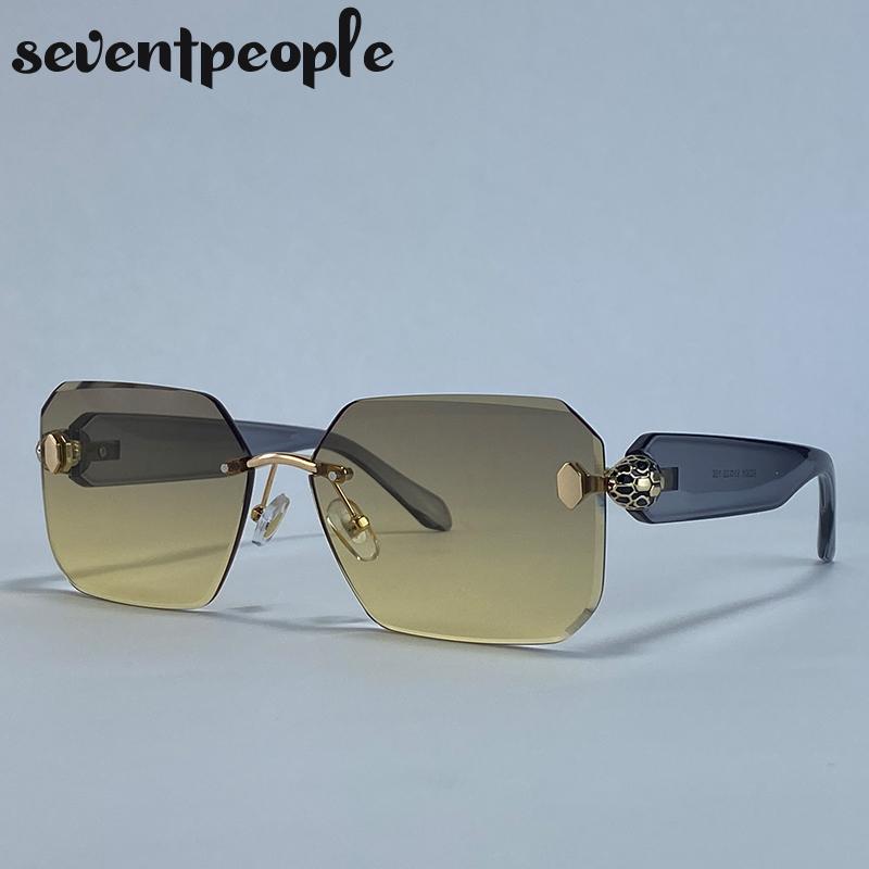 Oversized Rimless Square Sunglasses Women  Luxury Brand Trendy Punk Frameless Sun Glasses For Ladies Vintage Outdoor Shades