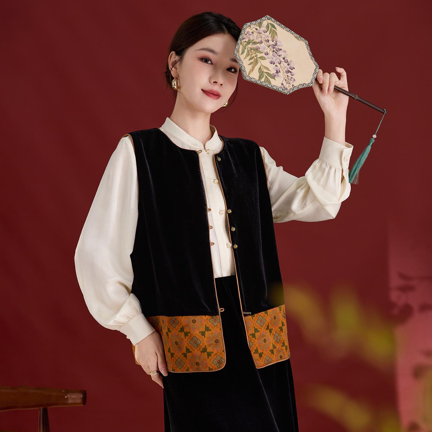 

Xiangyunsha Women s Retro Silk Velvet Color Block Vest 1737 L