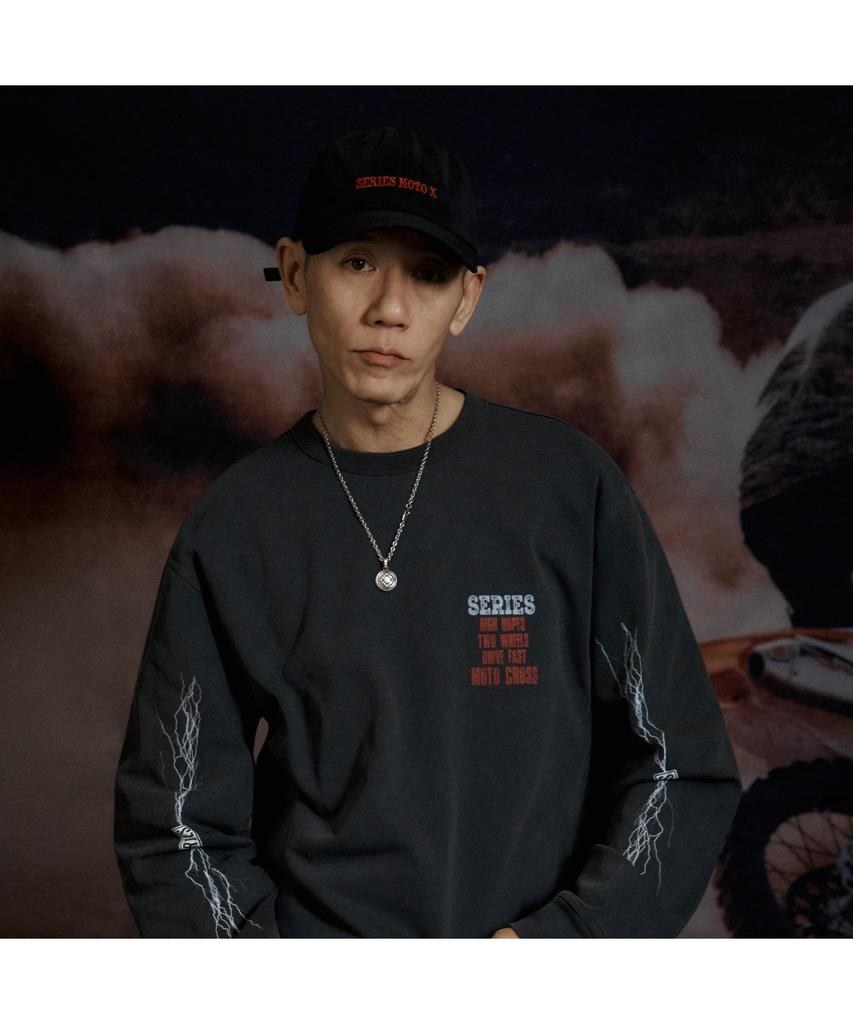 Silijeu Motorcycle Print Long Sleeve T-Shirt Satas26311Chx