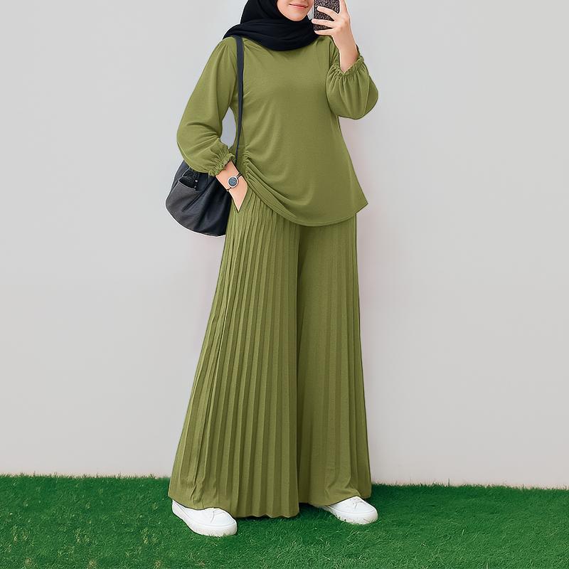 

ZANZEA Women Long Sleeve Blouse and Pants Casual Two Piece Suit Set Muslim