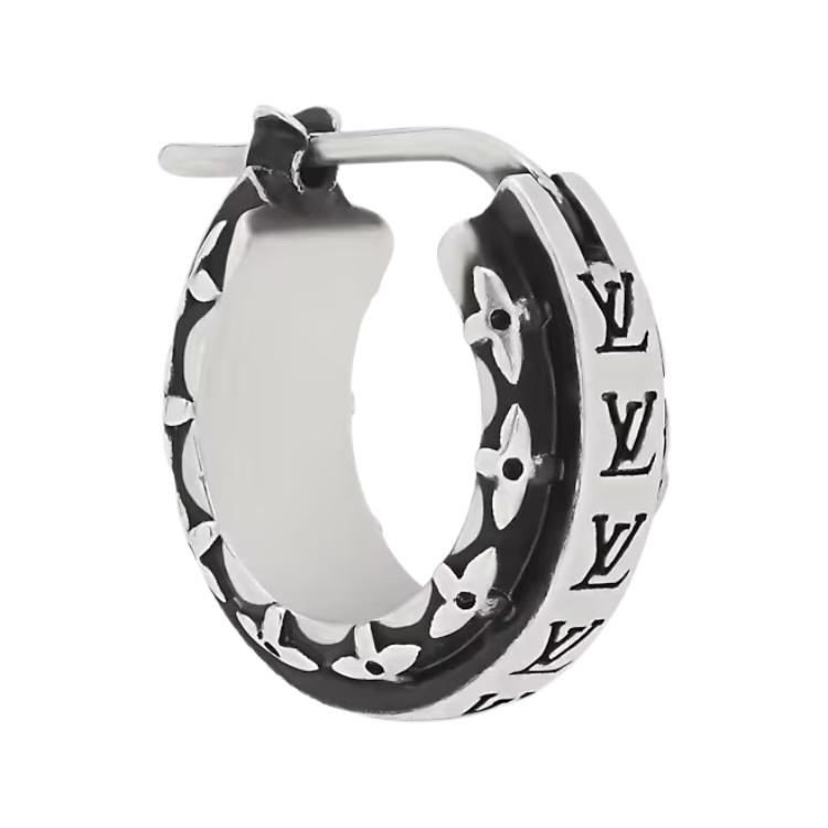 

Louis Vuitton Signature Engraved Design Sterling Silver Earrings Men earrings Black M03309 Box+Shopping Bag