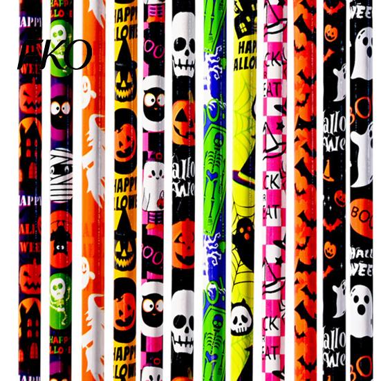 Ghost Pencils 12 Pcs Halloween with 3D Skull Pumpkin Cat Erasers, Holiday Writing Wood Bulk for Goodie Bags, School Classroom Rewards Supplies