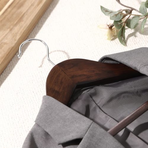 Set of 6 Wooden Hangers [For Long-Term Storage of Your Precious Clothes] 360-Degree Rotation, Keeps Pants in Place, and Prevents Shape Loss, Suitable