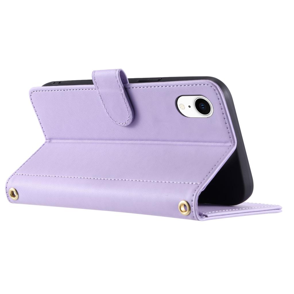 For iPhone XR Leather Case Rhombus Grid Flip Wallet Phone Cover with Straps