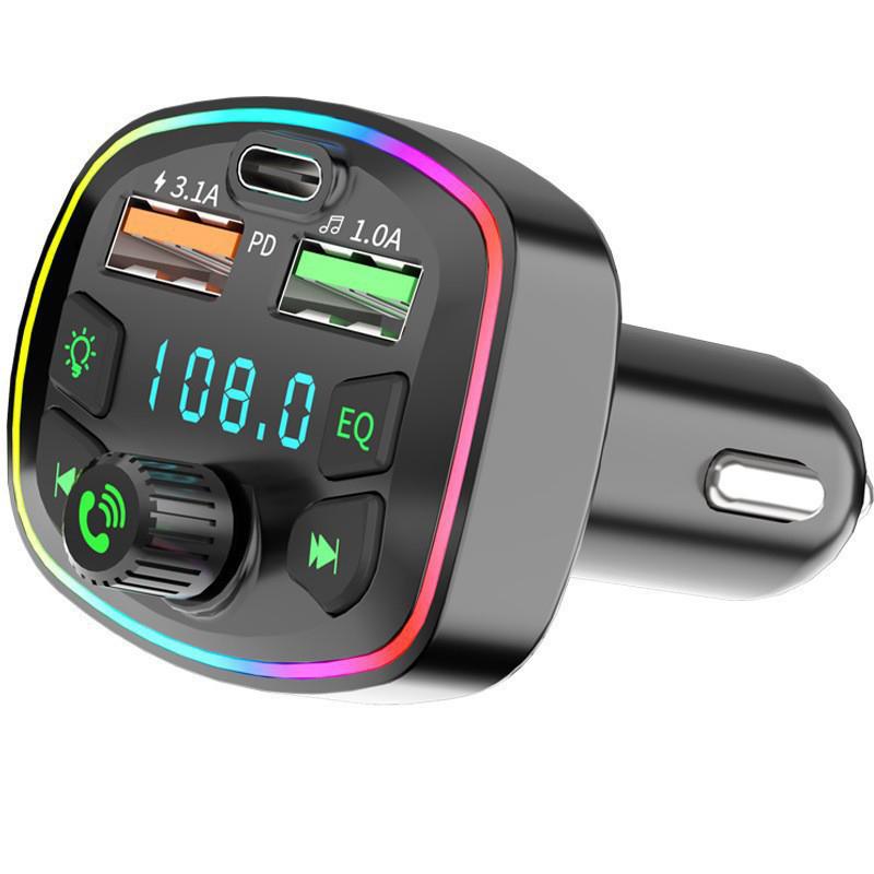 Car Bluetooth 5.0 Charger Fm Transmitter Pd 18W Type-C Dual Usb Colorful Ambient Light Cigarette Lighter Mp3 Music Player