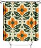 Orange Floral Shower Curtain, Vintage Mid-Century Abstract Geometric, Boho Retro Bathroom Decor, Waterproof Fabric