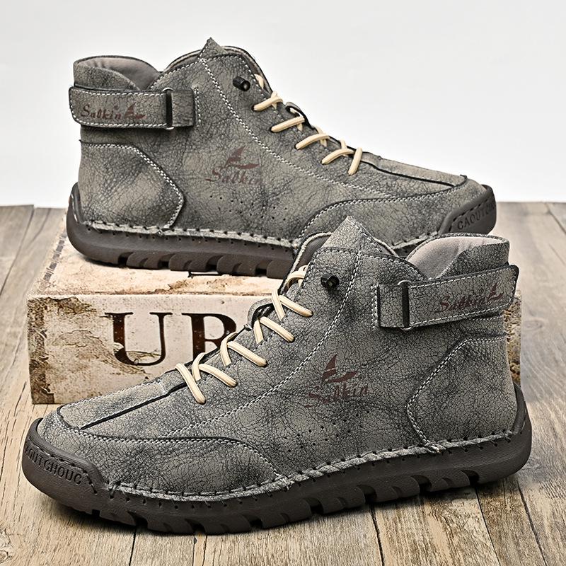 Men's Mid-Calf Leather Martin Boots - Autumn/Winter, Large Size, Handmade Casual Work Boots