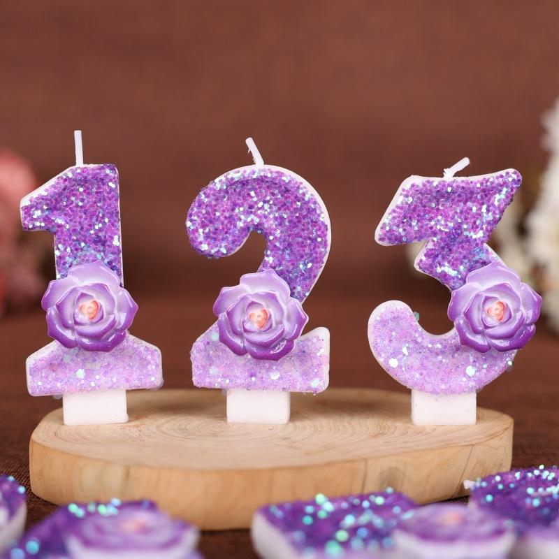 Purple Flower Number Birthday Candle Cake Decoration Party Handmade Number Candle 0-9