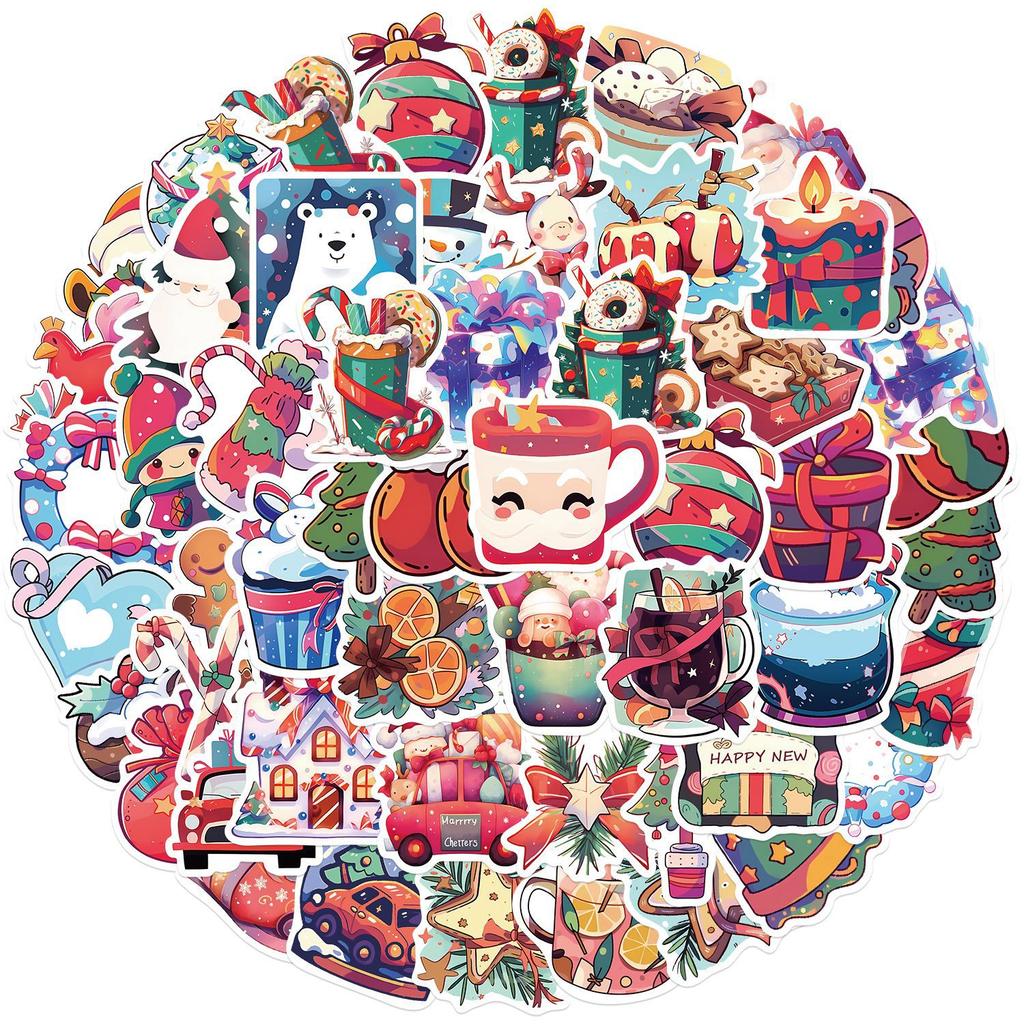 50 Christmas Fun Gifts Decorative Party Stickers Guitar Notebook Suitcase DIY Waterproof Stickers