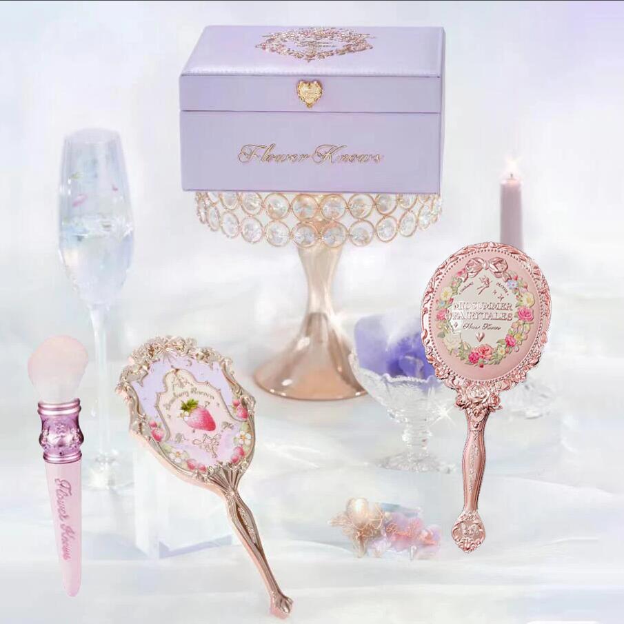 Flower Knows Violet Strawberry Rococo Jewelry Empty Box Handheld Makeup Mirror Hair Accessories And Clips Makeup 5PCS Sets