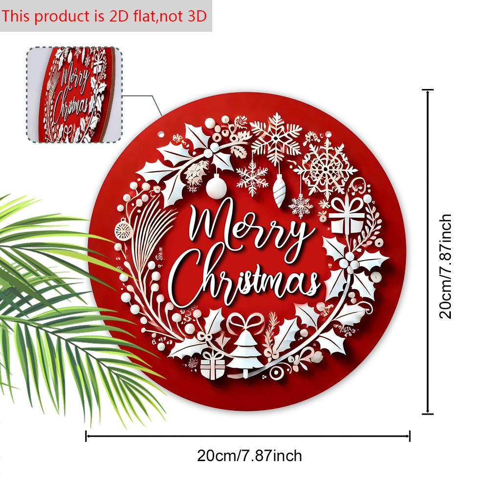 Semn de Crăciun din lemn, Semn rotund Merry Christmas pentru decor agățat pe perete sau ușă de intrare, Ornament ideal de Crăciun