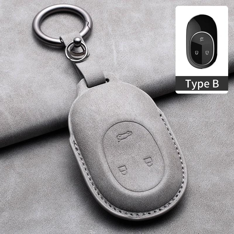 For Nio Et7 Et5    For Weilai Nio Ec6 Et7 Es6 Es8 Leather Car Remote Key Case Cover Protector Keychain
