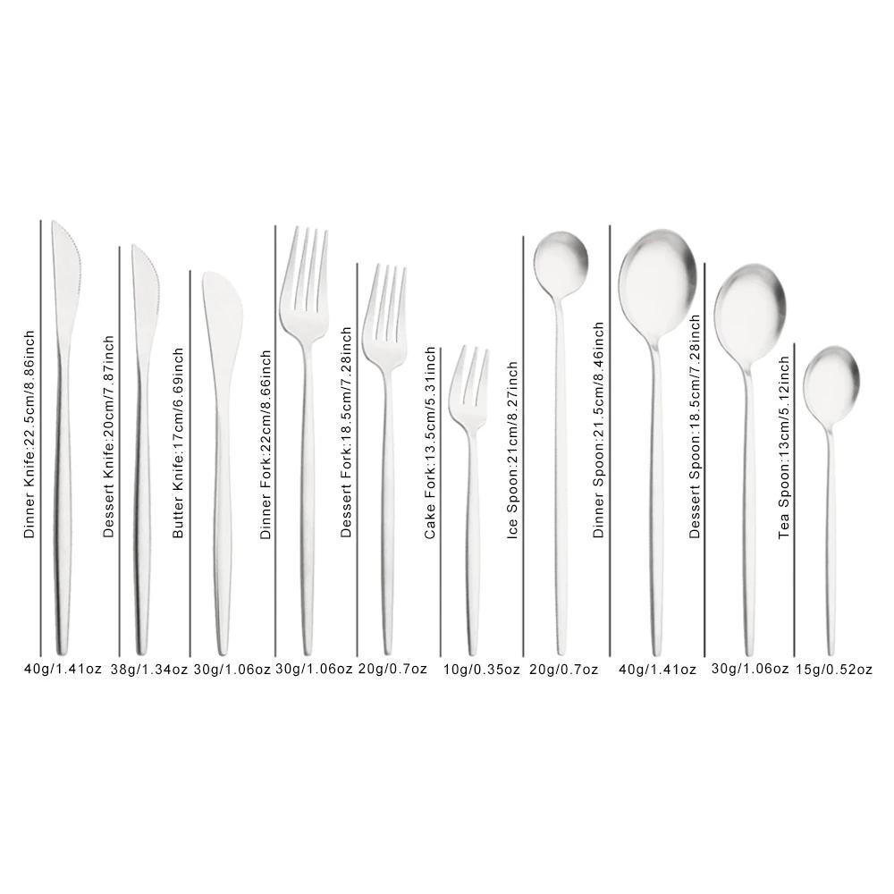 6Pcs Silver Tableware Set Knife Fork Long Handle Spoon Dinnerware Dessert Flatware Matte Cutlery Stainless Steel Silverware
