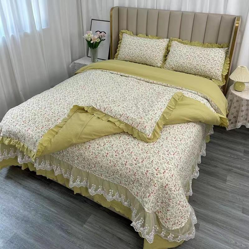 Class A Maternal Infant Grade Bed Cover 4-Pcs Set Of Thickened Padded Sheets 3-Pcs Set Of Small Bamboo Cotton Jacquard Quilt Cover Autumn  Winter