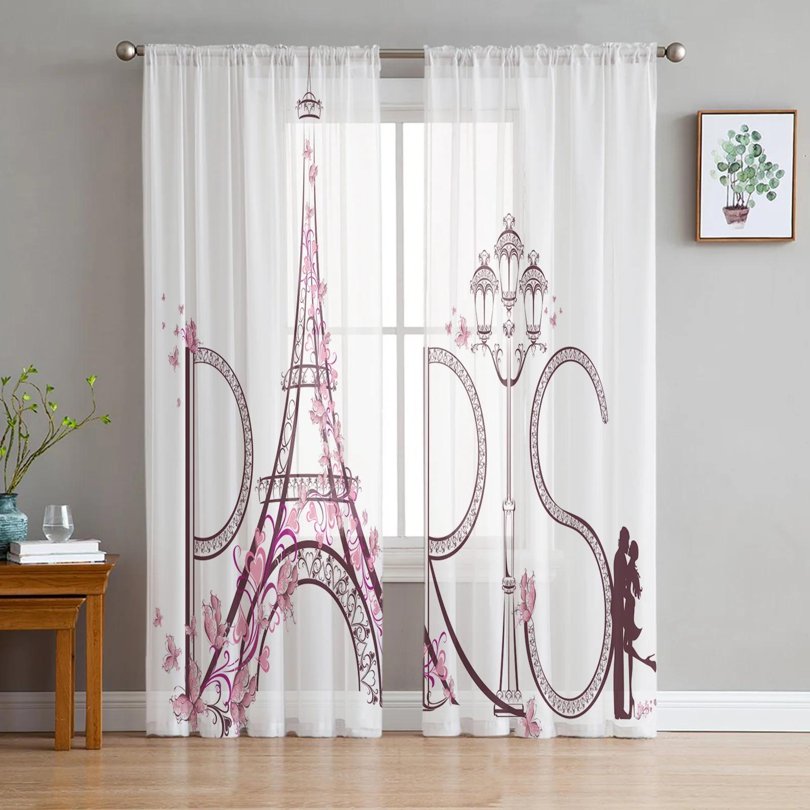 

Paris Seine Woman Eiffel Tower Red Lips Netting Sheer Curtains for Living Room Bedroom Decor Window Curtain Voile Silk-like Fabric Drapes W135 x H115cm x1&Grommet Top