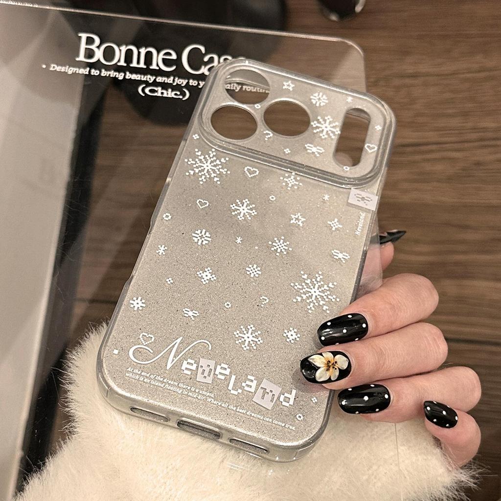 Simple White Snowflake Phone Case Suitable for iPhone 15, iPhone 16, iPhone 17 Pro Max