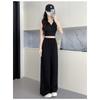 Women Linen Blend Wide Leg Pants High Waist Loose Summer Trousers