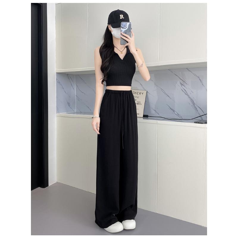 Women Linen Blend Wide Leg Pants High Waist Loose Summer Trousers