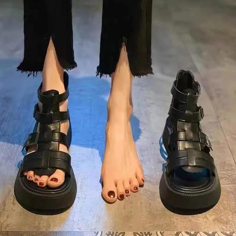 Spring and Summer Retro All-match Woven Belt Buckle Muffin Thick-soled Non-slip Roman Shoes