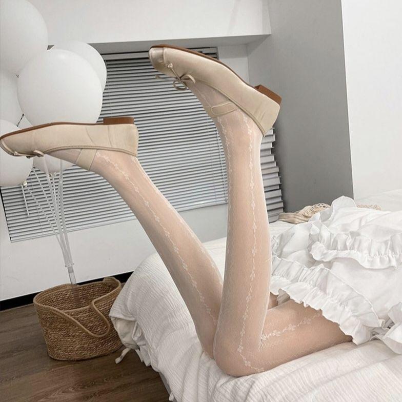 Жапон стиліндегі тік жолақты гүлді колготкилер әмбебап колготки қызтеңіздік жұқа қара колготкилер сексуалды қара жібек