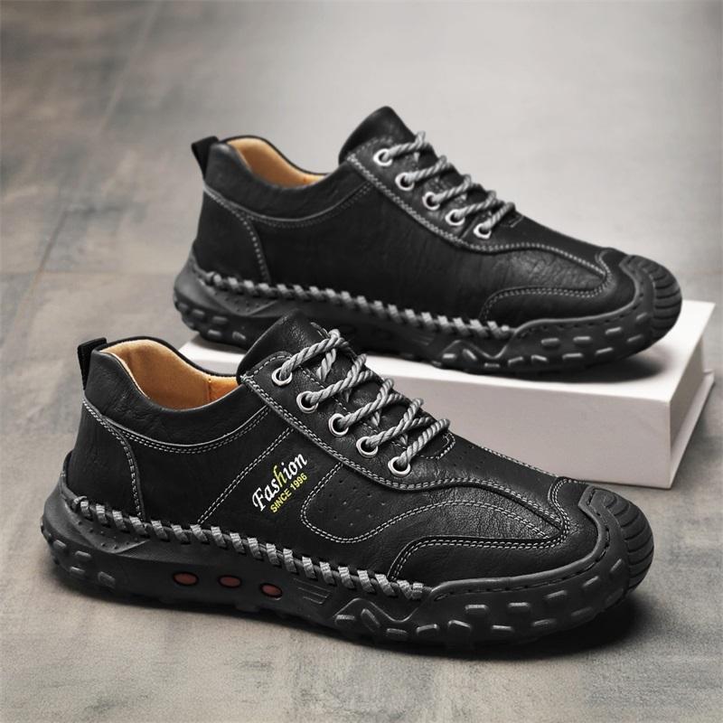 Fashion Men's Leather Casual Sneakers Handmade Breathable Shoes Soft Low-top Working Shoes