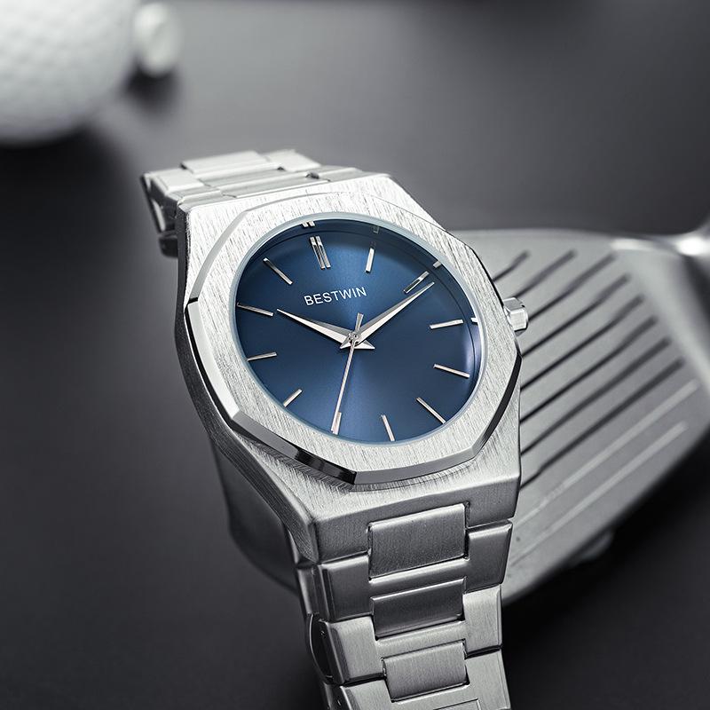 BESTWIN Men's Waterproof Quartz Watch with Butterfly Double Snap Closure
