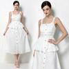 Summer White Sleeveless Spaghetti Strap Dress Women Vintage Button Down Ruffle A-Line Midi Dress Elegant Casual Beach Dress
