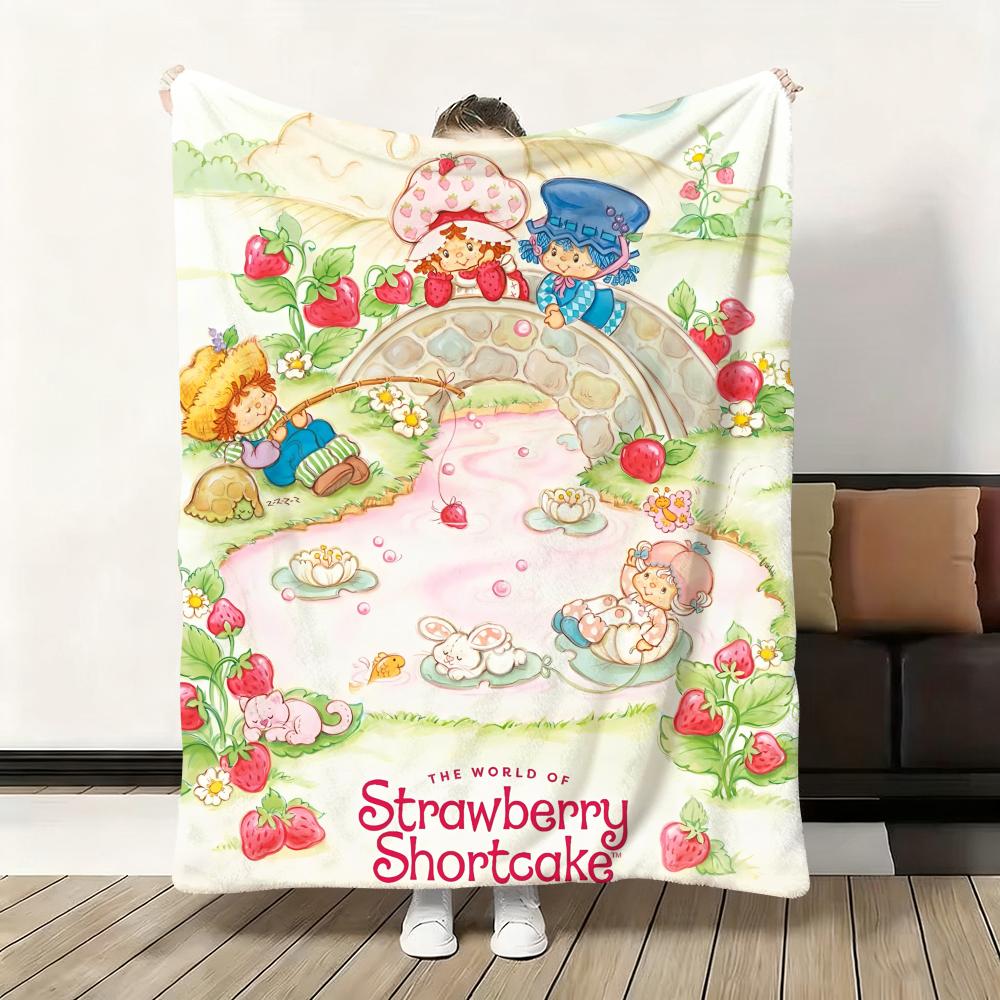 Süßer Cartoon s-Erdbeer S-Sahnetorte Überwurf Flanell Flauschig Weich Decke Warm Hautfreundlich Überwurf für Sofa Bett Büro Nickerchen Winter