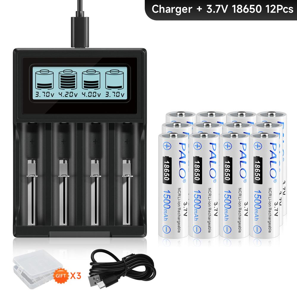 PALO 3.7V 18650 1500mAh battery Remote Control Toy Battery with LCD Smart For 18650 26650 18500 14500 16340 14500 3.7 V Lithium Battery  Charger