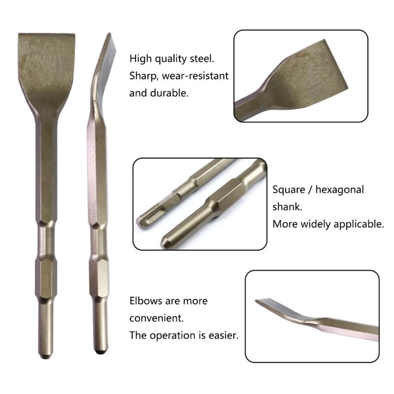 Square Hexagonal Handle Bent Flat Chisel Bit for Electric Pickaxe Head Shovel Hammer Impact Drill Bit (1 Pack)