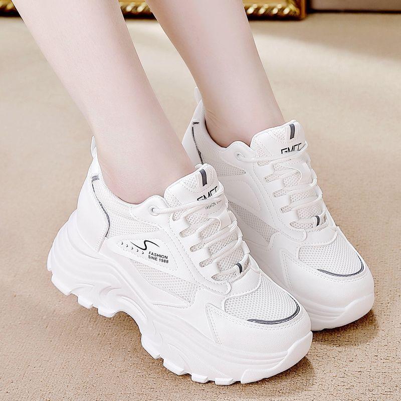 Soft leather dad shoes women's 2025 summer new versatile inner height increase women's small mesh breathable sneakers