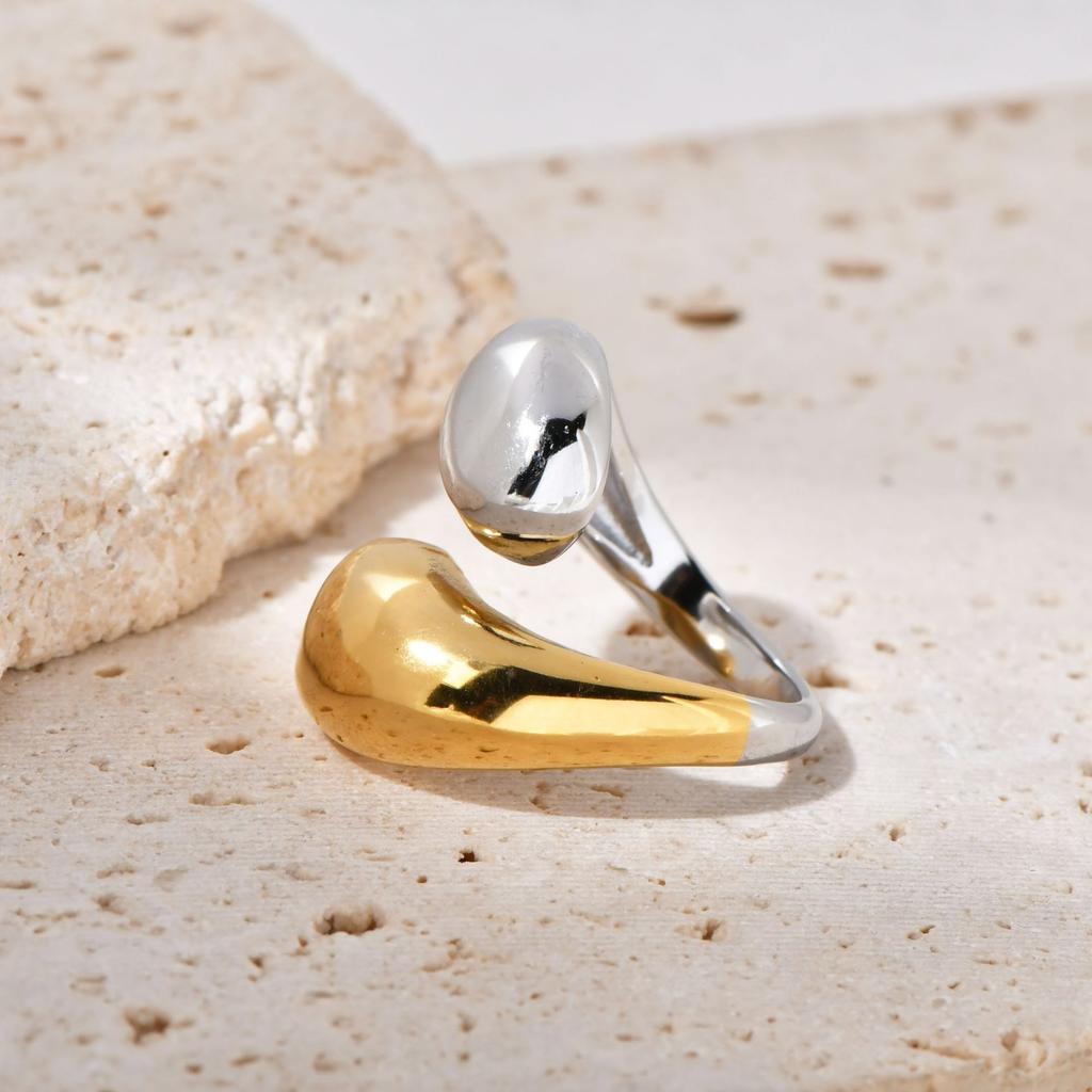 INS Ladies Fine Ring 18K Electroplated Titanium Stainless Steel Fashionable Color Matching Exaggerated Irregular Opening Ring