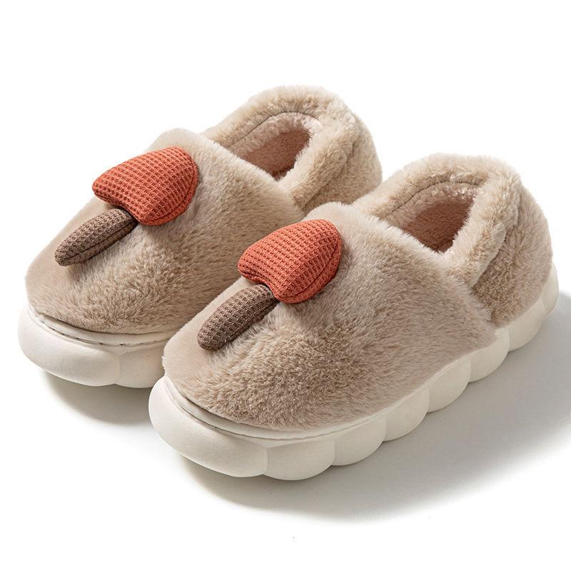 Stepping on shit cotton slippers can be worn outside in men's and women's seasons, indoor home non-slip thick-bottomed warm plush slippers