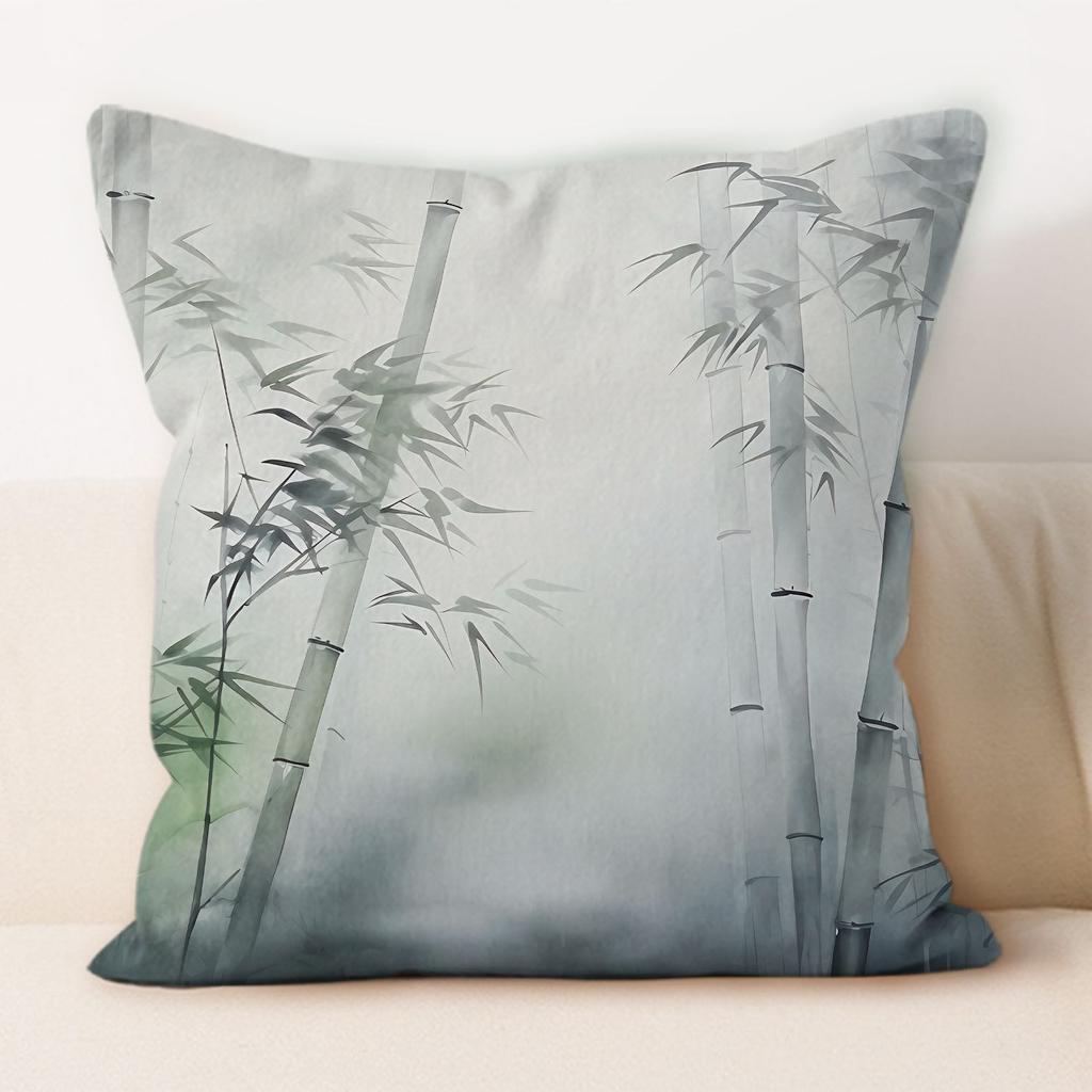Traditional Chinese Ink And Bamboo Pillowcase, Suitable For Home Sofa Decoration, Living Room, Dormitory