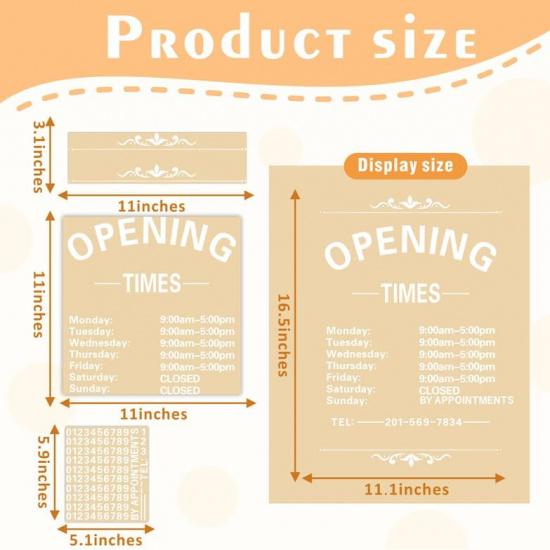 Business Hours Window Decal Business Hours Sign for Glass Door Changeable Store Hours Signs Decals Open Closed Signs Decal for Business Coffee Shop