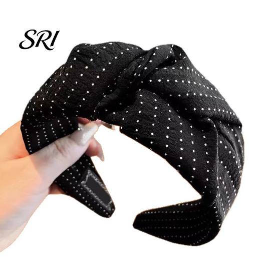 French Style Headband Women Dot Print Knotted Design Wide Brim Leisure Casual Sponge Padding Hair Hoop Accessory Rounded Head Shaping Band