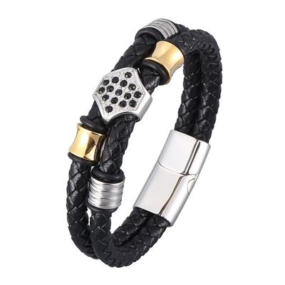 Trendy Style Multi Layer Design Stainless Steel Fashion Men's Leather Bracelet Classic Gift For Men Jewelry Party Favors