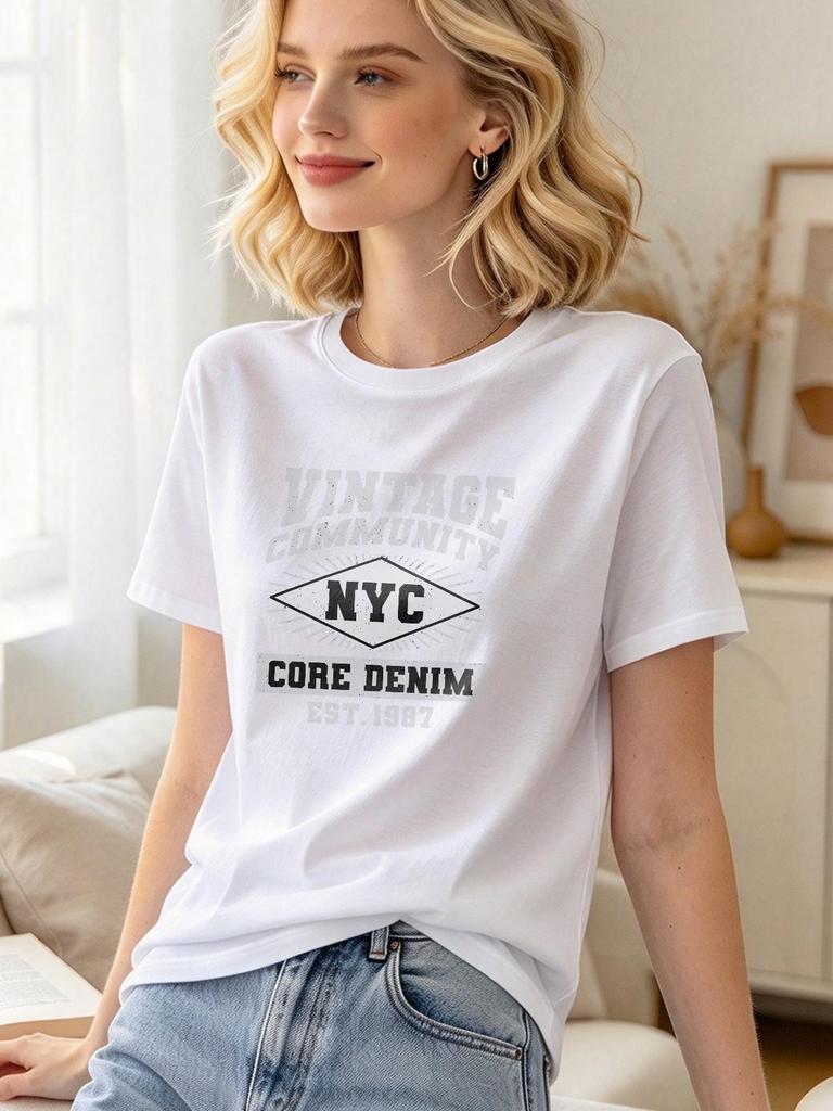 Men Women Vintage Print Casual Tee