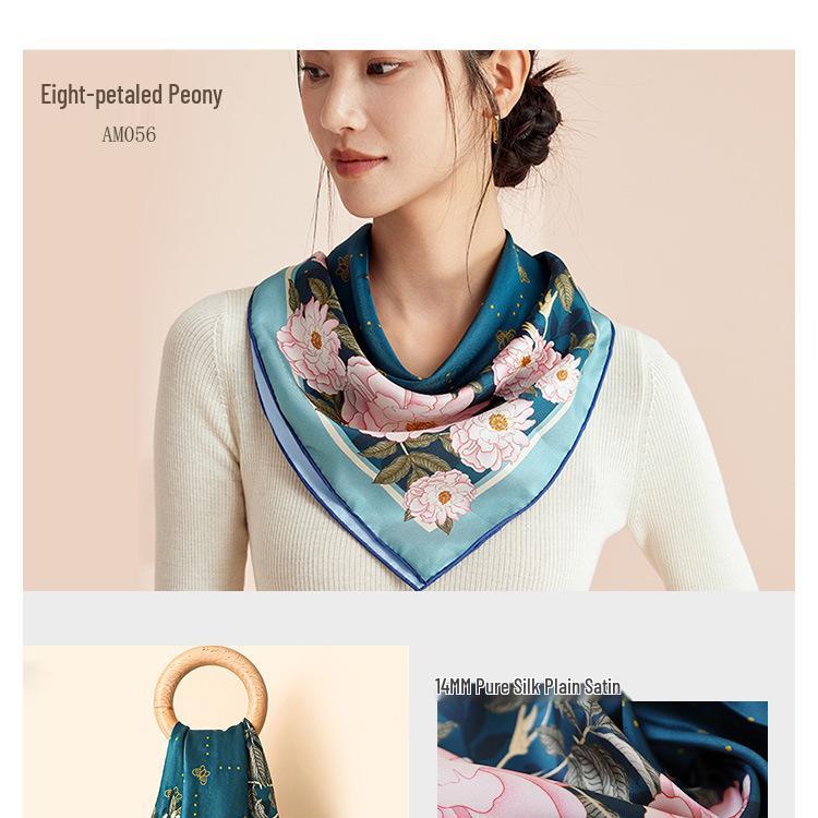 65cm Mulberry Silk Women's Professional Scarf - Digital Print, High-Grade Square Gift Scarf