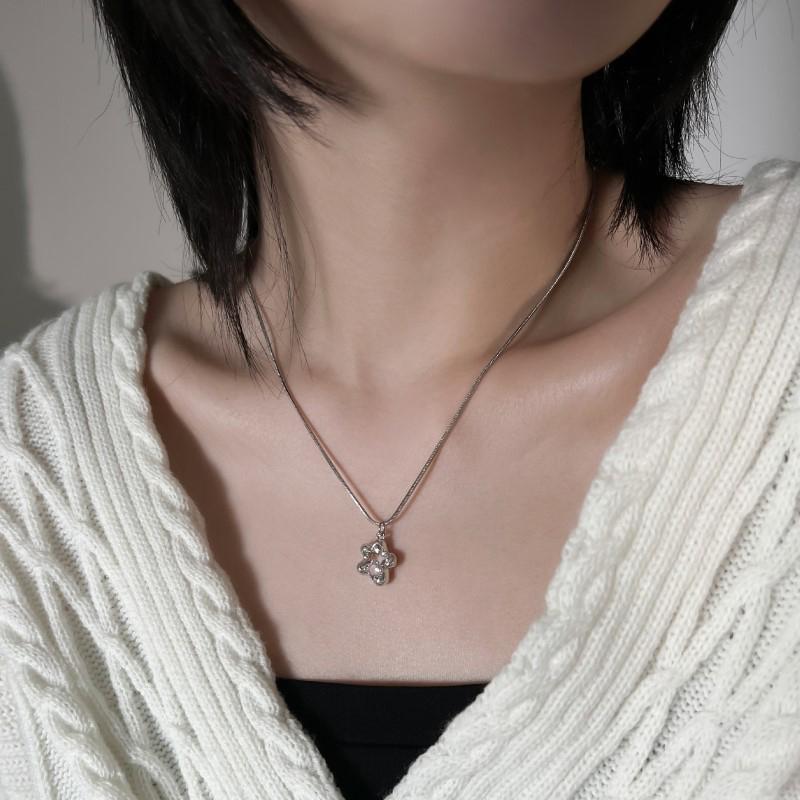 Blumen Hohl Anhänger Halskette Inlay Zirkon Stern Rosa Herz Hals Schmuck Für Frauen Mädchen Ästhetische Halskette Schlüsselbein Kette