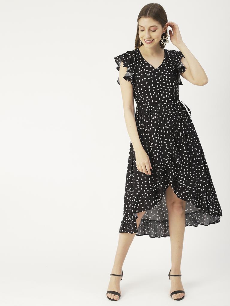 Moomaya Printed Viscose Front Slit Ruffle Dress, Summer Resort Wear Women